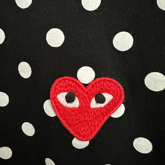 Comme Des Garcons Play Polka Dot Long 100% Cotton Tee Embroidered Heart Size L - Picture 14 of 15